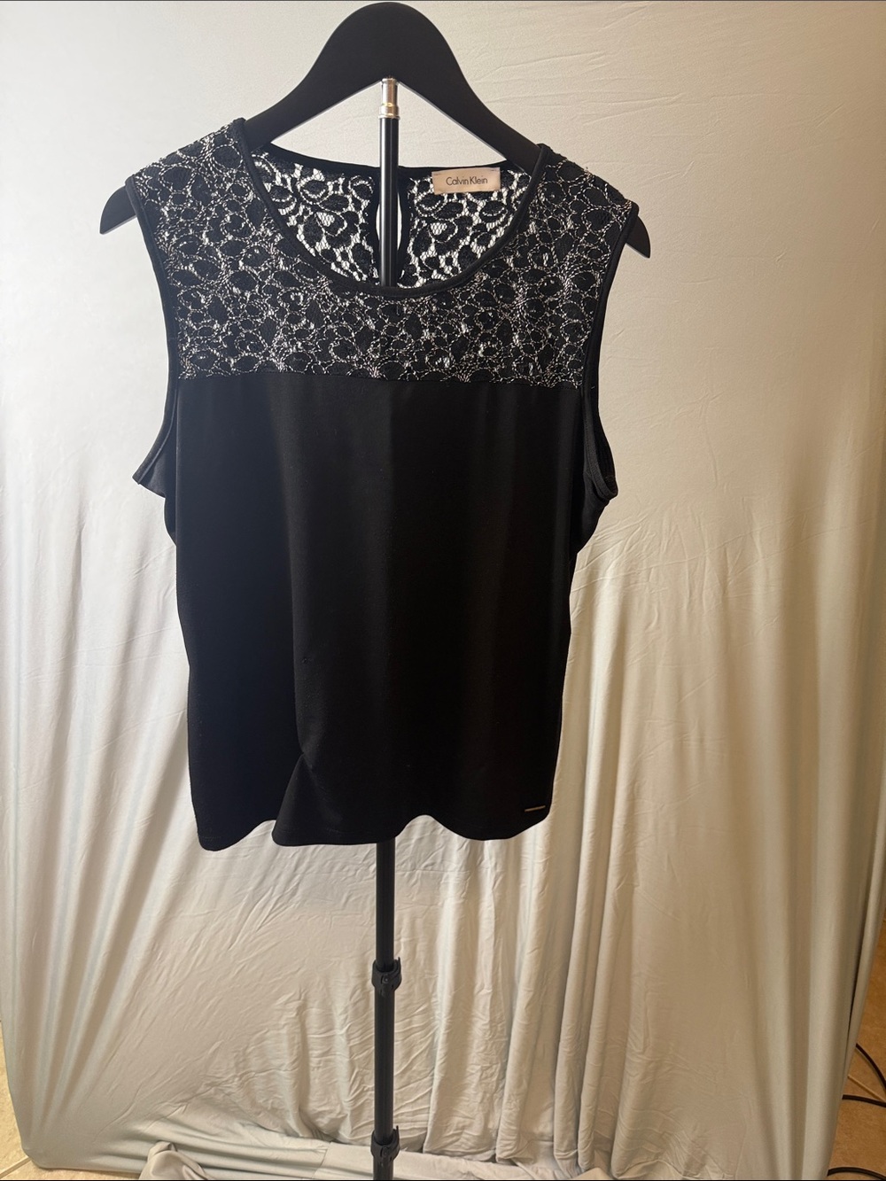 Calvin Klein Black Lace Yoke Sleeveless Top